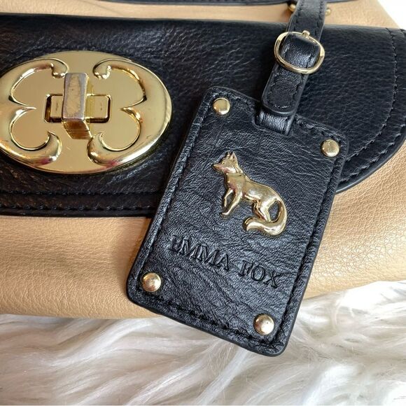 EMMA FOX Large tan black red leather Satchel  fold over Handbag no‎ strap - Picture 11 of 12